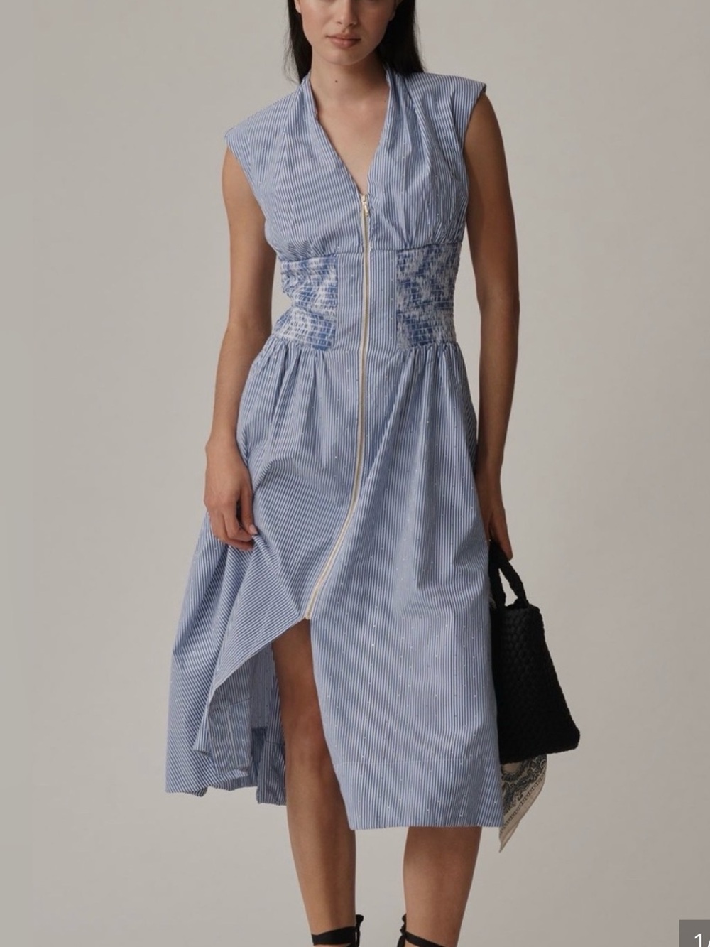 Anthropologie Tommie Striped Zip-Front Midi Dress shine edition